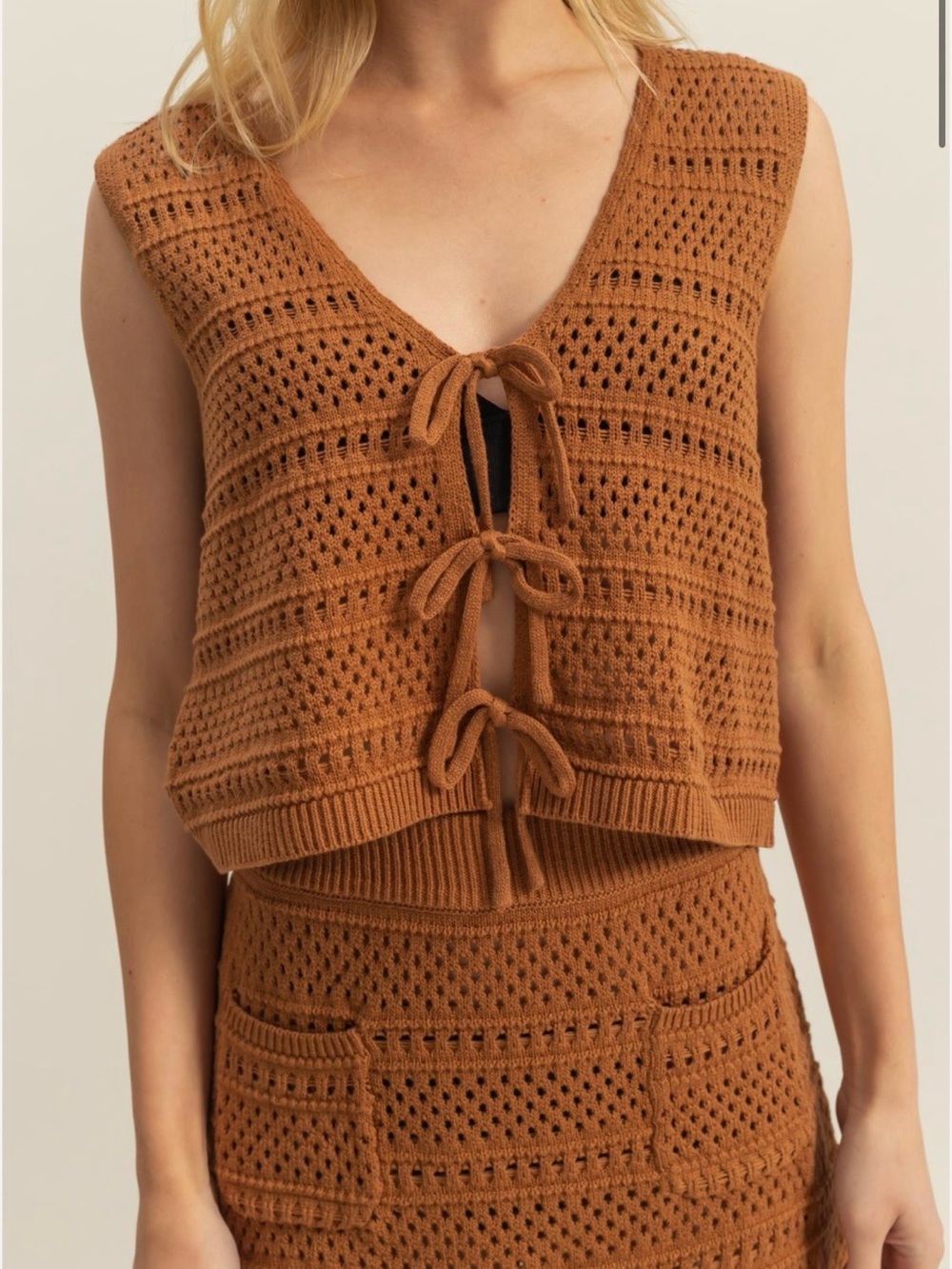 NWT Crochet Tie-Front Swim Coverup Set in Tan - Small - Picture 4 of 5